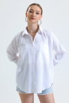 Kadın Beyaz Cepli Oversize Uzun Basic Poplin Gömlek