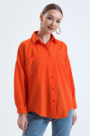 Kadın Turuncu Cepli Oversize Uzun Basic Poplin Gömlek
